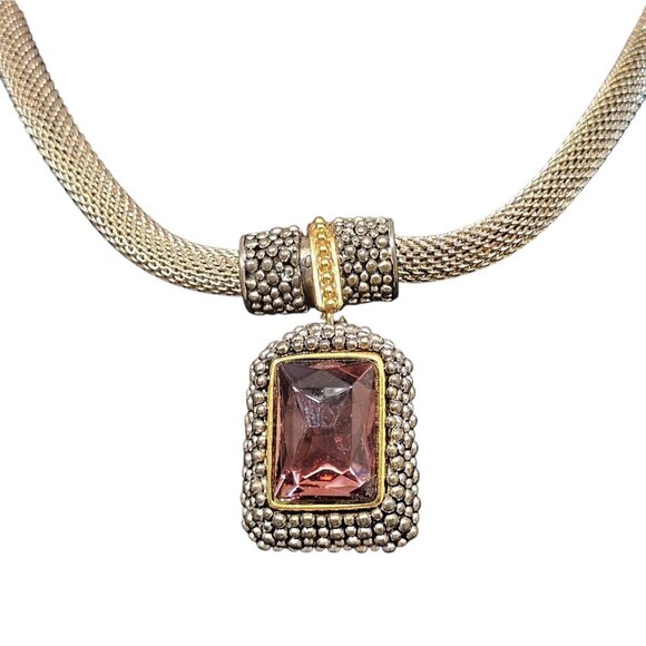 VTG Gothic Necklace Purple Faceted Pendant Magnetic Front Closure Silver Tone - Picture 3 of 10